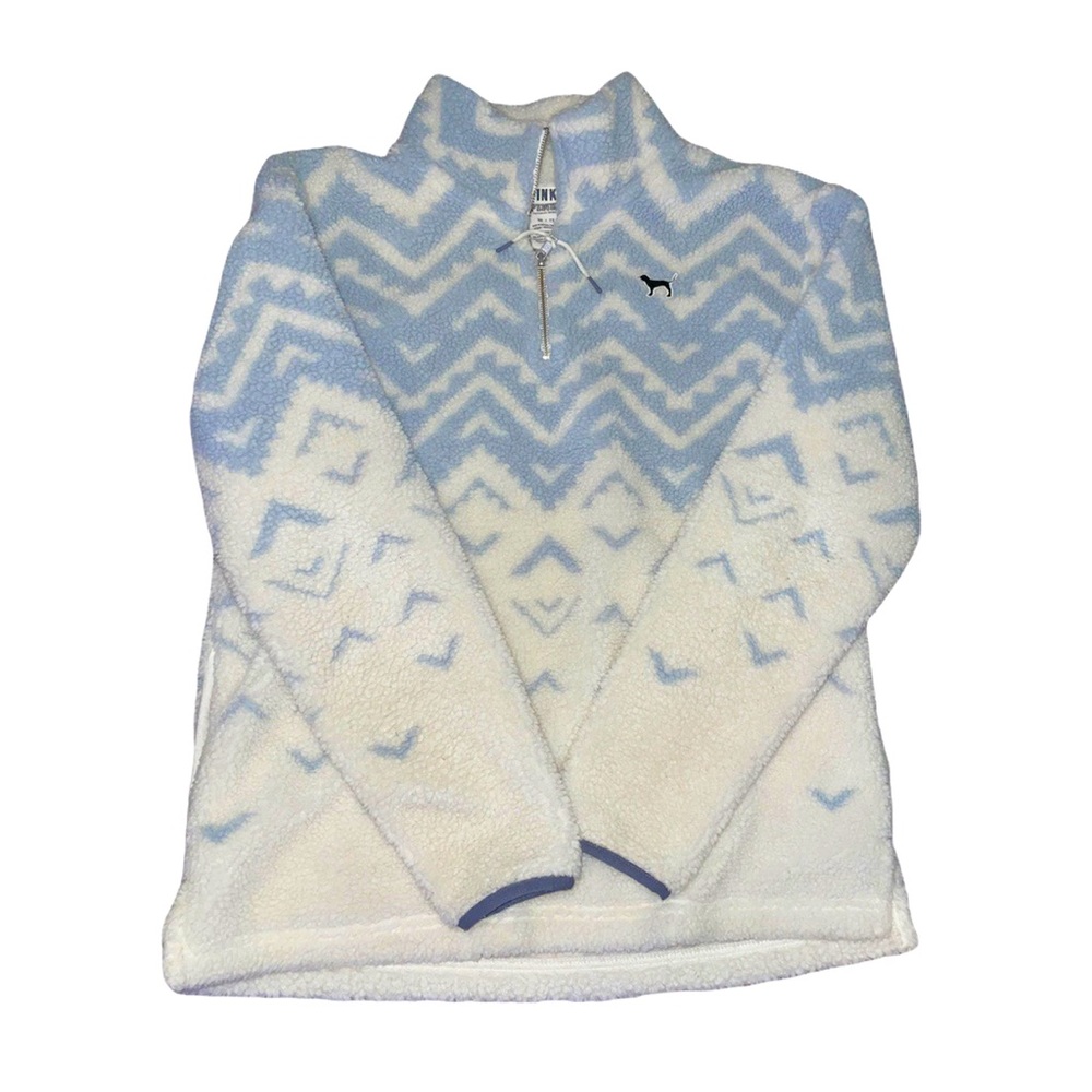 PINK Quarter-Zip Fleece Pullover with Chevron